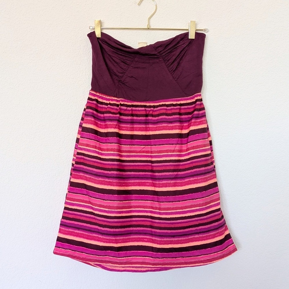 Roxy Striped Strapless Tube Dress Womens Large Purple Pink Boho Beach Summer